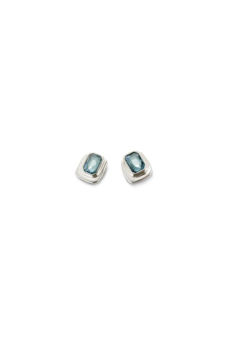 Blue Rectangle Crystal Earrings, Alternate, color, Silver