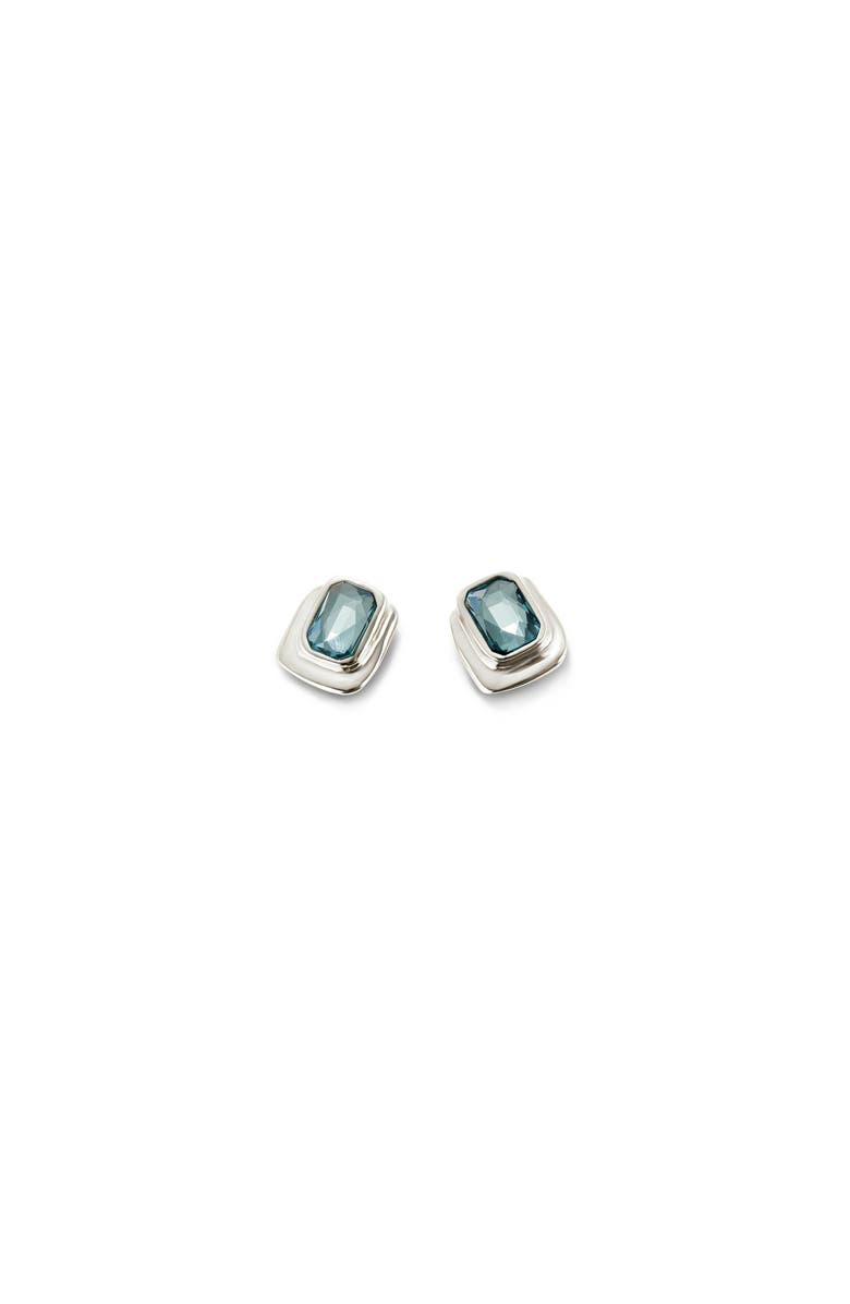 UNODE50 Blue Rectangle Crystal Earrings, Alternate, color, Silver