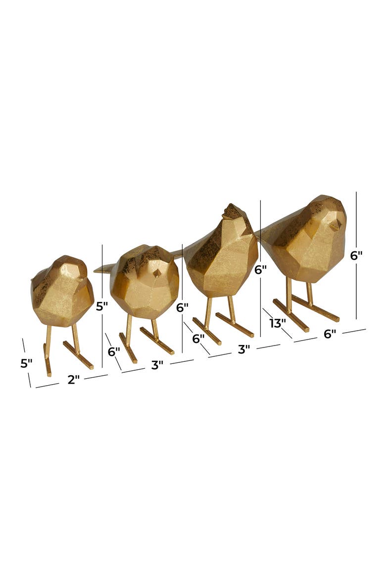 Gold Polystone Bird Sculpture - Set of 4, Alternate, color, GOLD
