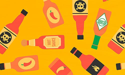 Deny Designs Hot Sauce Bottles Cutting Board In Yellow