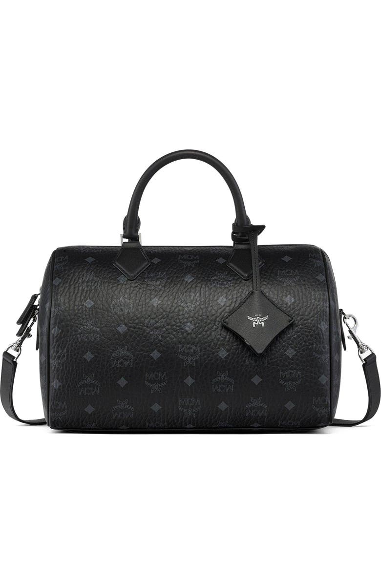 MCM Medium Ella Boston Bag in Visetos, Main, color, Black
