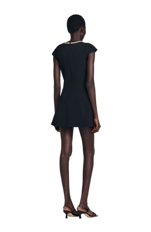Sandro Short Dress With Rhinestone Collar In Black