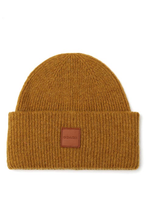 Leather Patch Rib Beanie