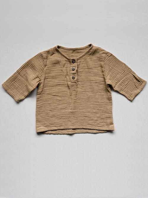 The Simple Folk Unisex Muslin Henley - Little Kid, Big Kid In Camel