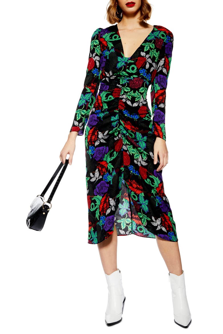 Raven Floral Midi Dress, Main, color, BLACK MULTI