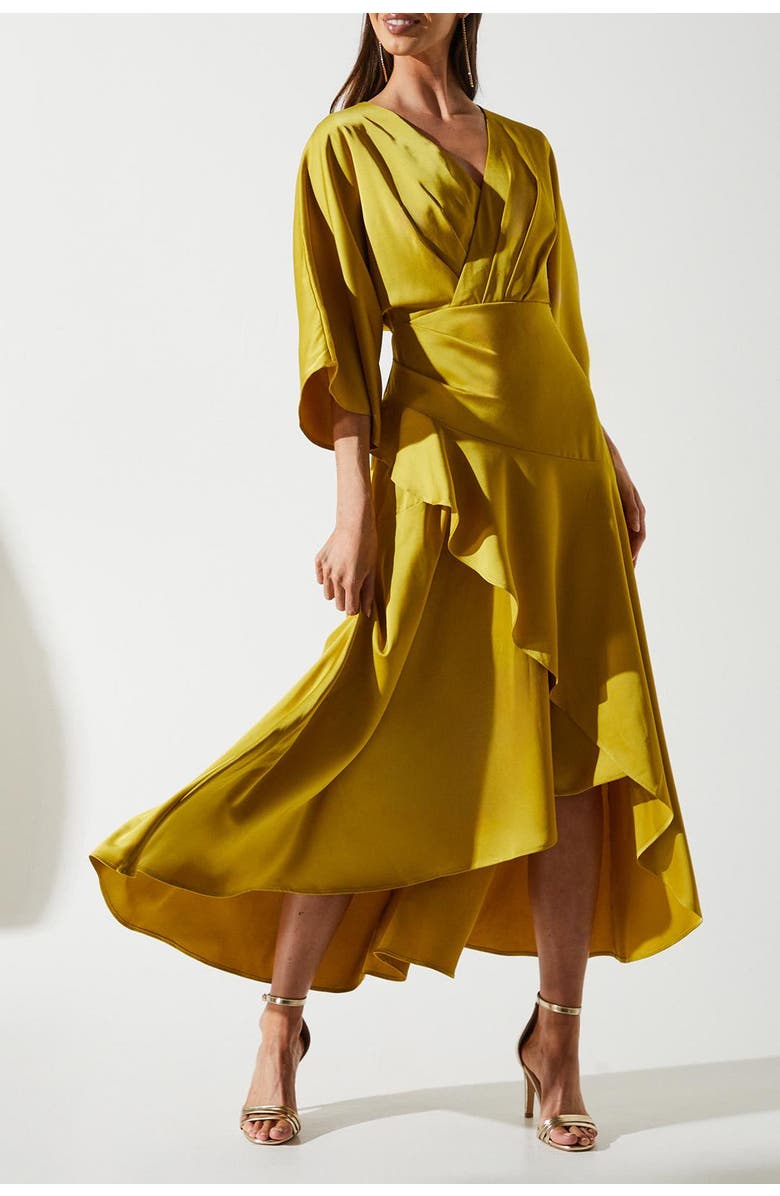 Coast Satin Crepe Ruffle Wrap Midi Dress, Alternate, color, Olive