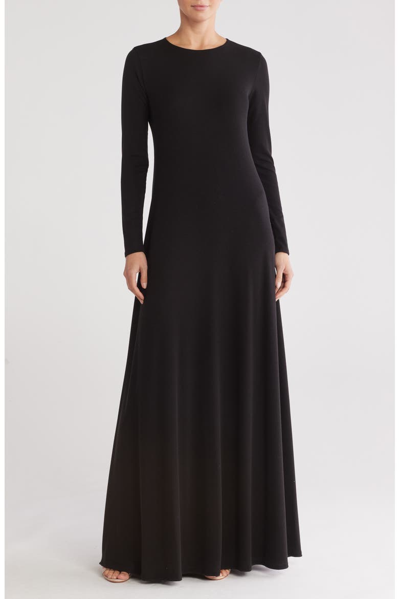 Long Sleeve Maxi Dress, Main, color, BLACK RIB