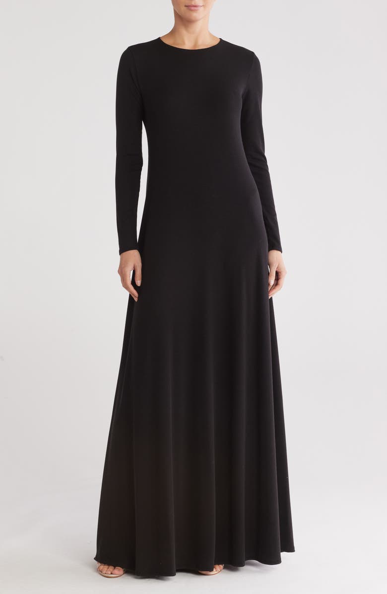 GO COUTURE Long Sleeve Maxi Dress, Main, color, Black Rib