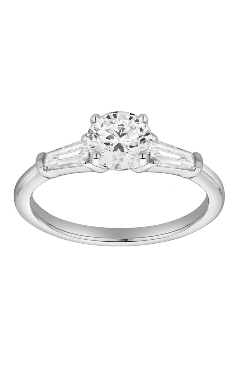 LuvMyJewelry Nova 14K Gold Tapered Baguette & Round Cut Lab Grown Diamond Three Stone Ring - 1.48 ct, Main, color, 14K White Gold