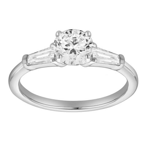 Nova 14K Gold Tapered Baguette & Round Cut Lab Grown Diamond Three Stone Ring - 1.48 ct