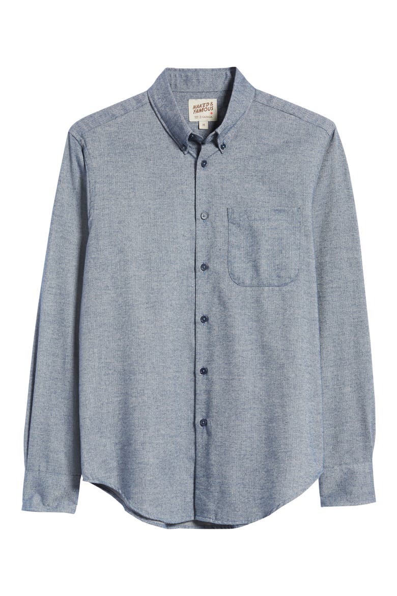 Herringbone Flannel Button-Down Shirt, Alternate, color, BLUE