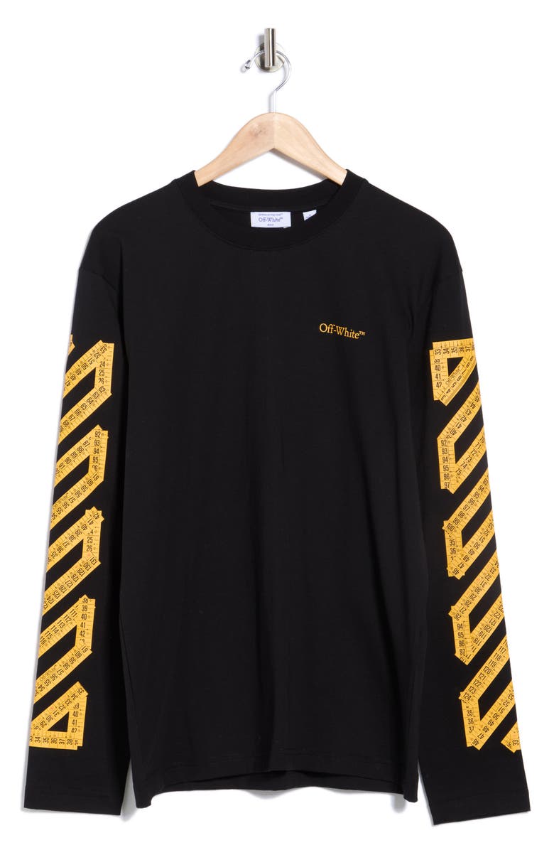 Off-White Tape Arrow Diagonal Long Sleeve Skate T-Shirt, Main, color, Black-Citrus