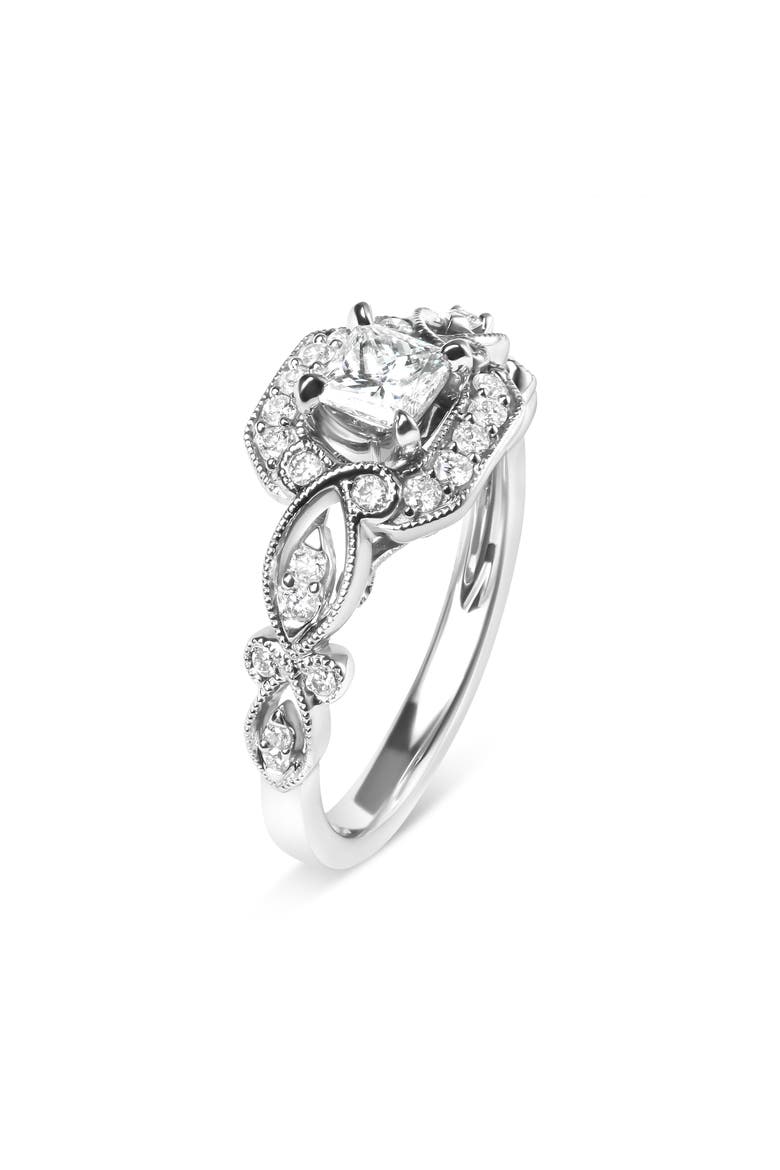 14K White Gold Diamond 3/4 Cttw Diamond Halo Style and Woven Shank Engagement Ring, Alternate, color, White