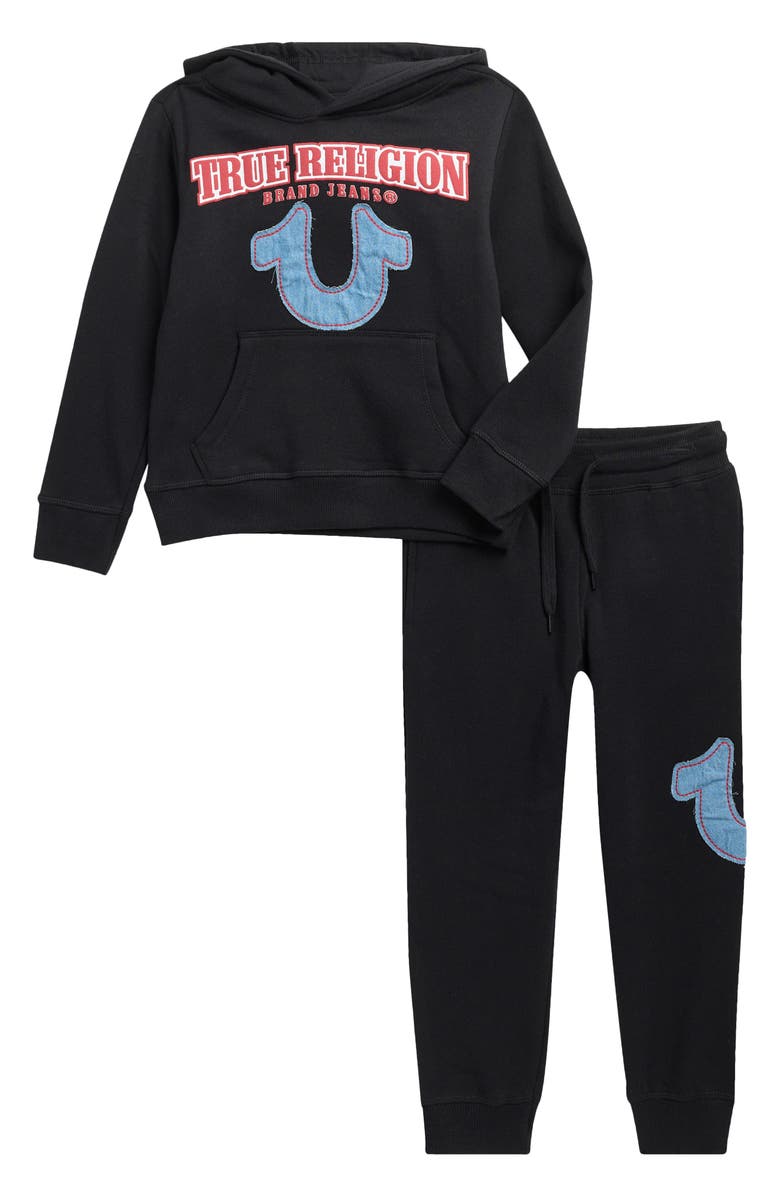 True Religion Kids' Horseshoe Logo Appliqué Hoodie & Joggers Set, Main, color, Black
