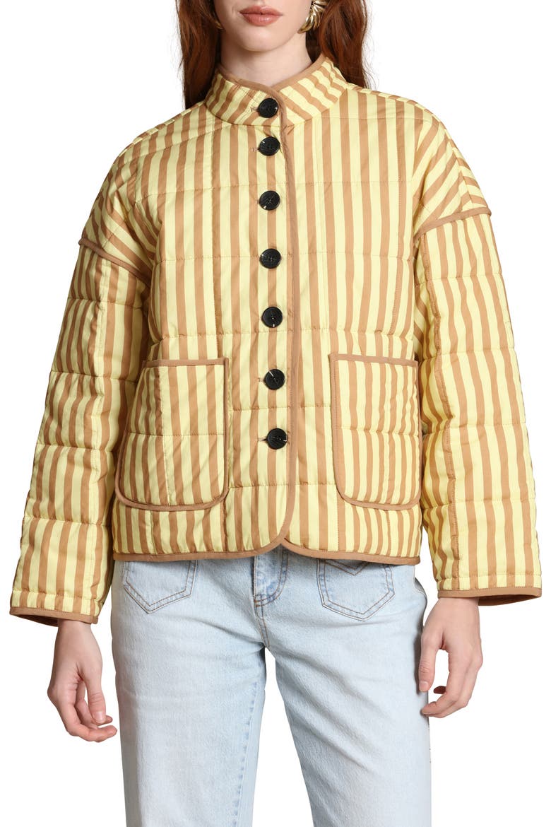 Stripe Boxy Quilted Cotton Blend Jacket, Alternate, color, BUTTER-NATURAL STRIP