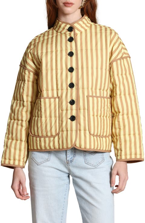Stripe Boxy Quilted Cotton Blend Jacket