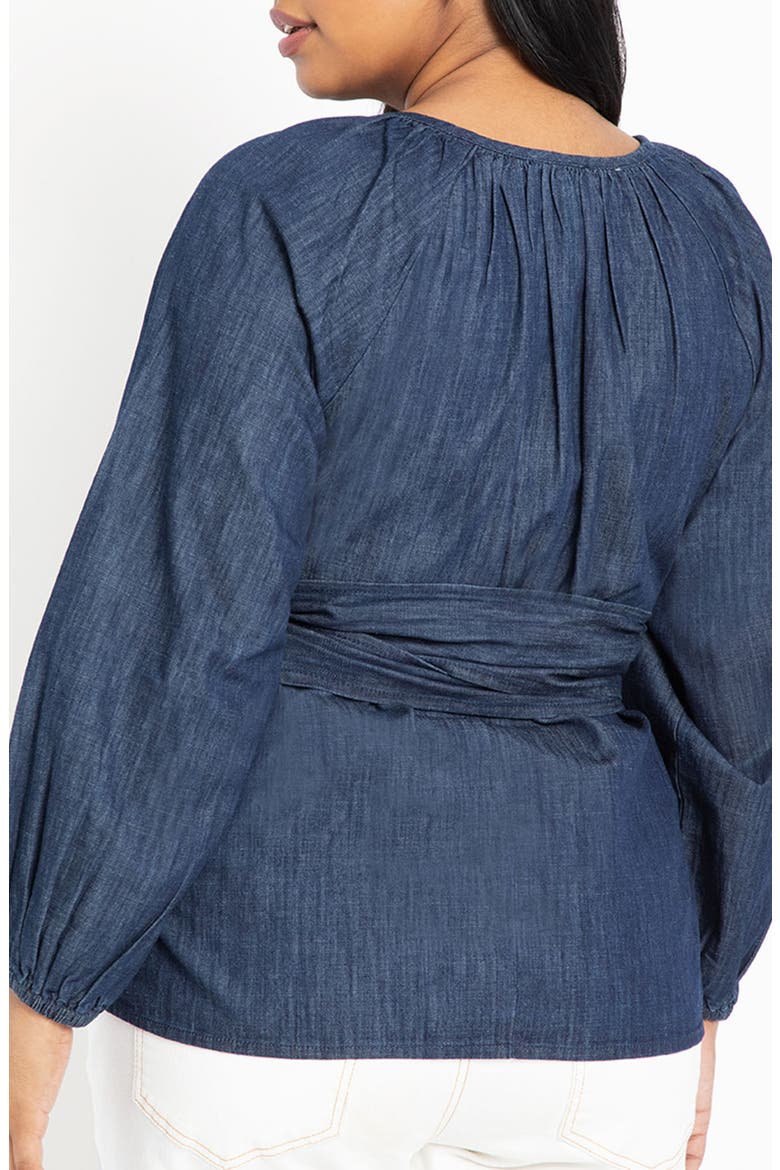 Chambray Tie Waist Top, Alternate, color, DARK WASH