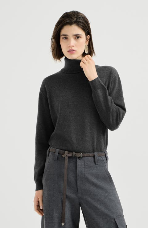 Cashmere turtleneck sweater with monili