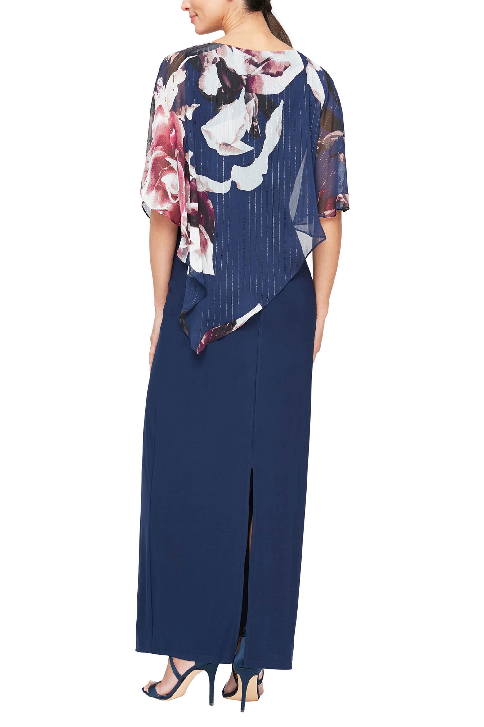 Large Print Patterned Sheets SLNY Large Floral Print Asymmetrical Cape Long ITY Dress (Women ...