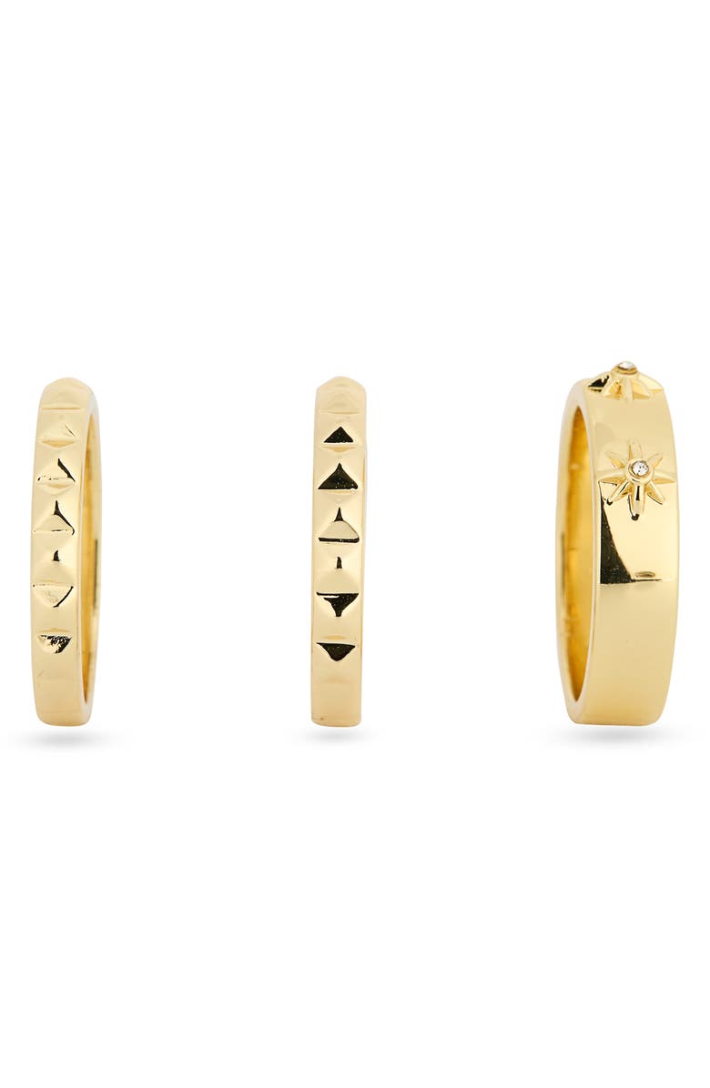 Covet Set of Three Studs and Stars Rings, Alternate, color, Clear/ Gold