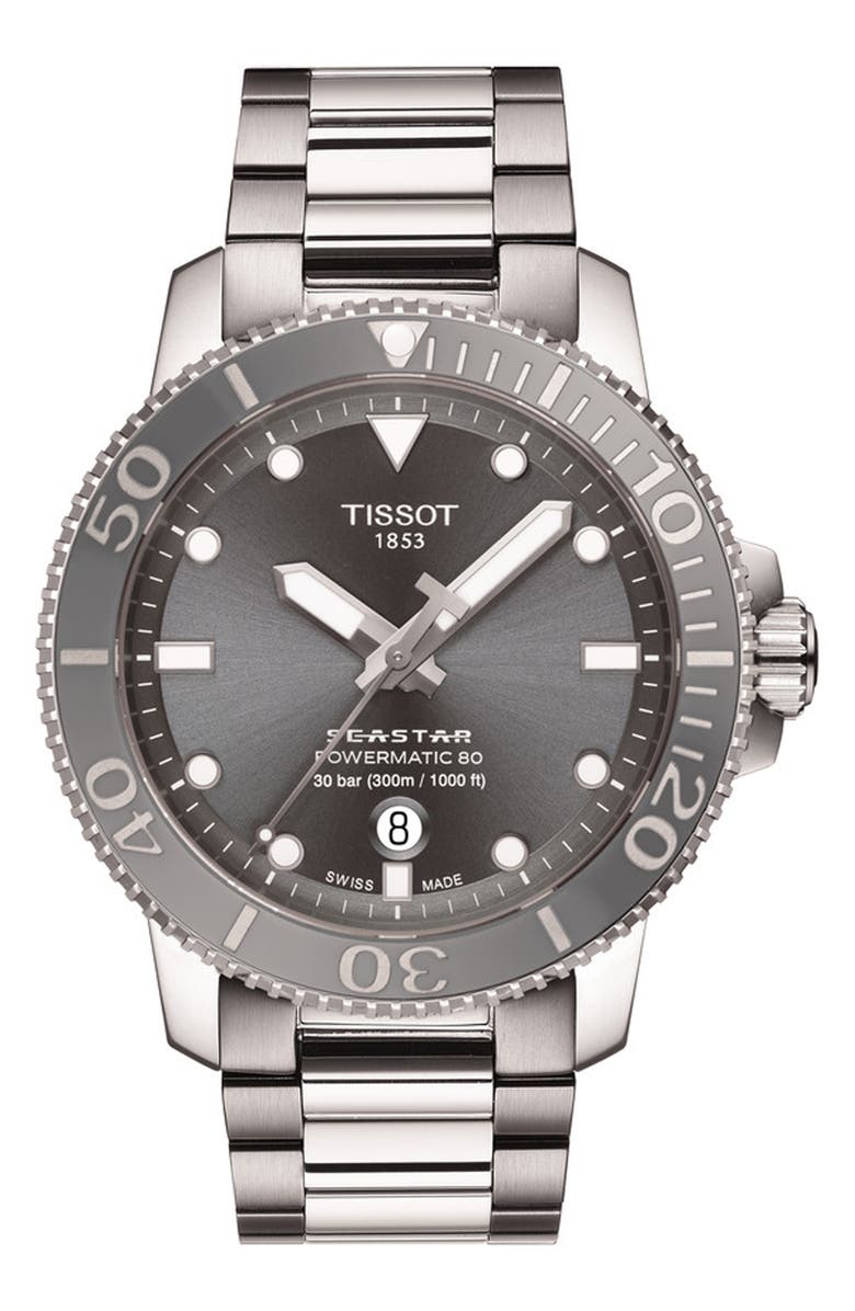 Tissot Seastar 1000 Professional Powermatic 80 Bracelet Watch, 43mm, Main, color, Grey