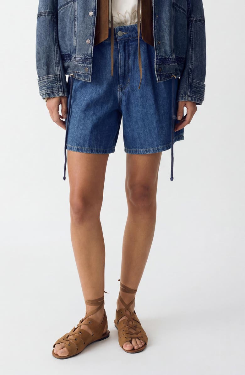 PER UNA BY M&S Pleated Denim Shorts, Main, color, Medium Indigo Blue