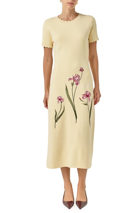 Floral Embroidered Knit Midi Dress