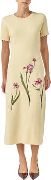English Factory Floral Embroidered Knit Midi Dress