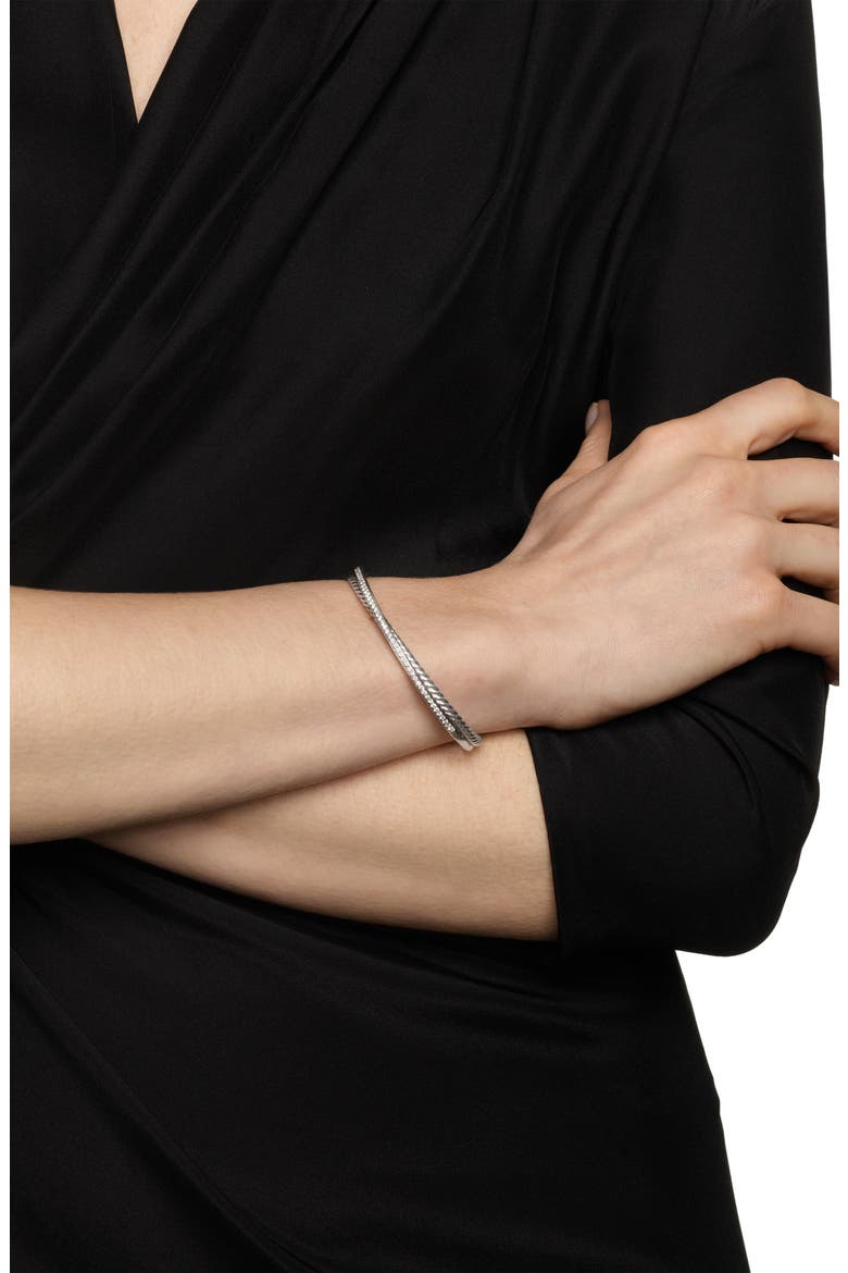 Crossover Two-Row Cuff Bracelet in Sterling Silver with Diamonds, 6mm, Alternate, color, STERLING SILVER