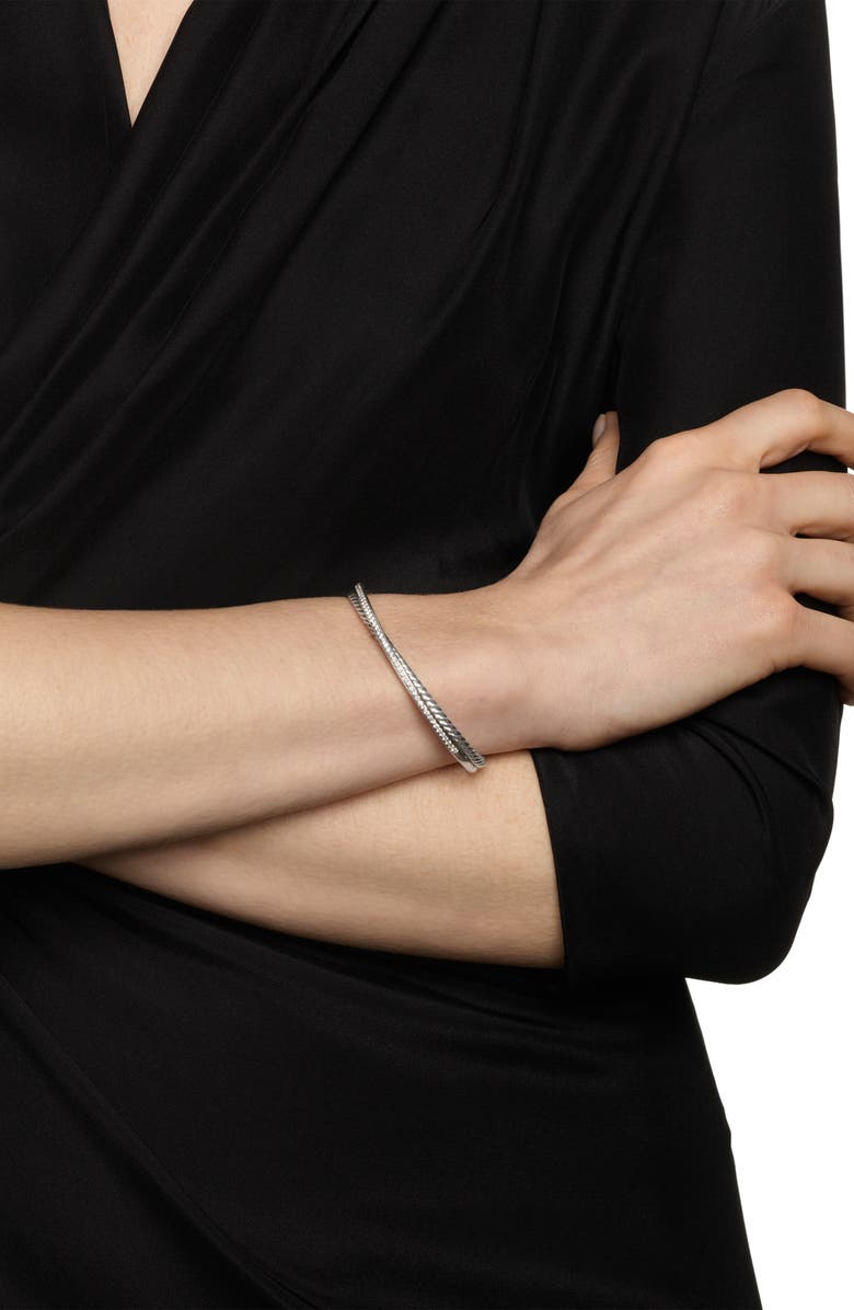David Yurman Crossover Two-Row Cuff Bracelet in Sterling Silver with Diamonds, 6mm, Alternate, color, Sterling Silver