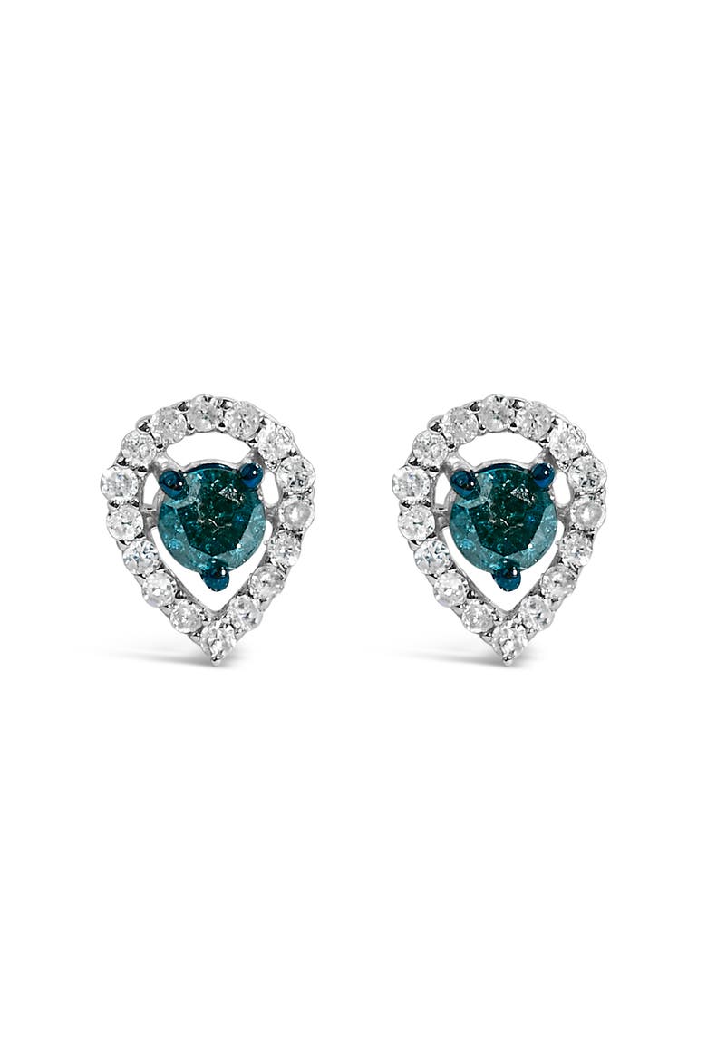 Sterling Silver 1/2 Cttw Blue and White Diamond Pear Shape Halo Stud Earrings, Main, color, Silver