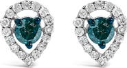 Haus of Brilliance Sterling Silver 1/2 Cttw Blue and White Diamond Pear Shape Halo Stud Earrings