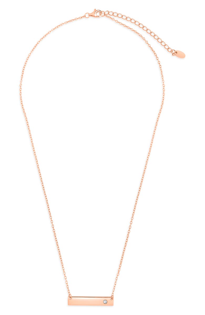 Sterling Forever Cubic Zircona Bar Pendant Necklace, Main, color, Rose Gold