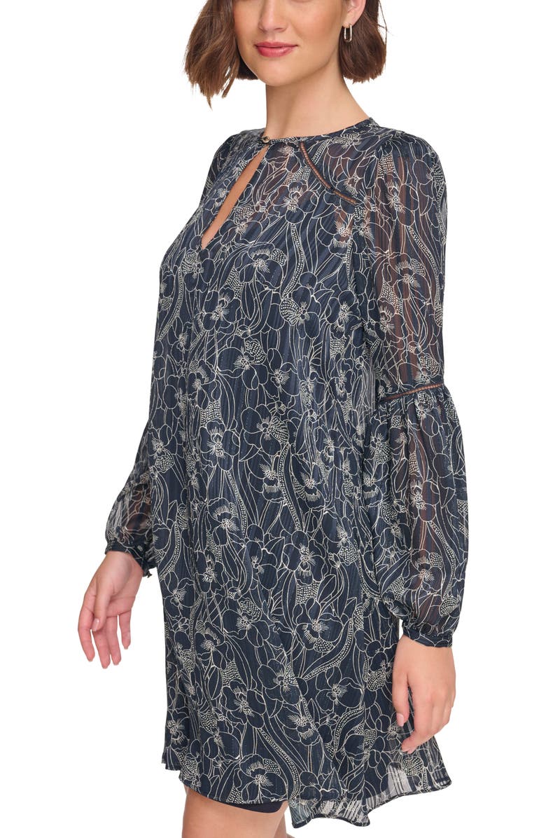 Tommy Hilfiger Floral Long Sleeve Pleated Chiffon Shift Dress, Alternate, color, 