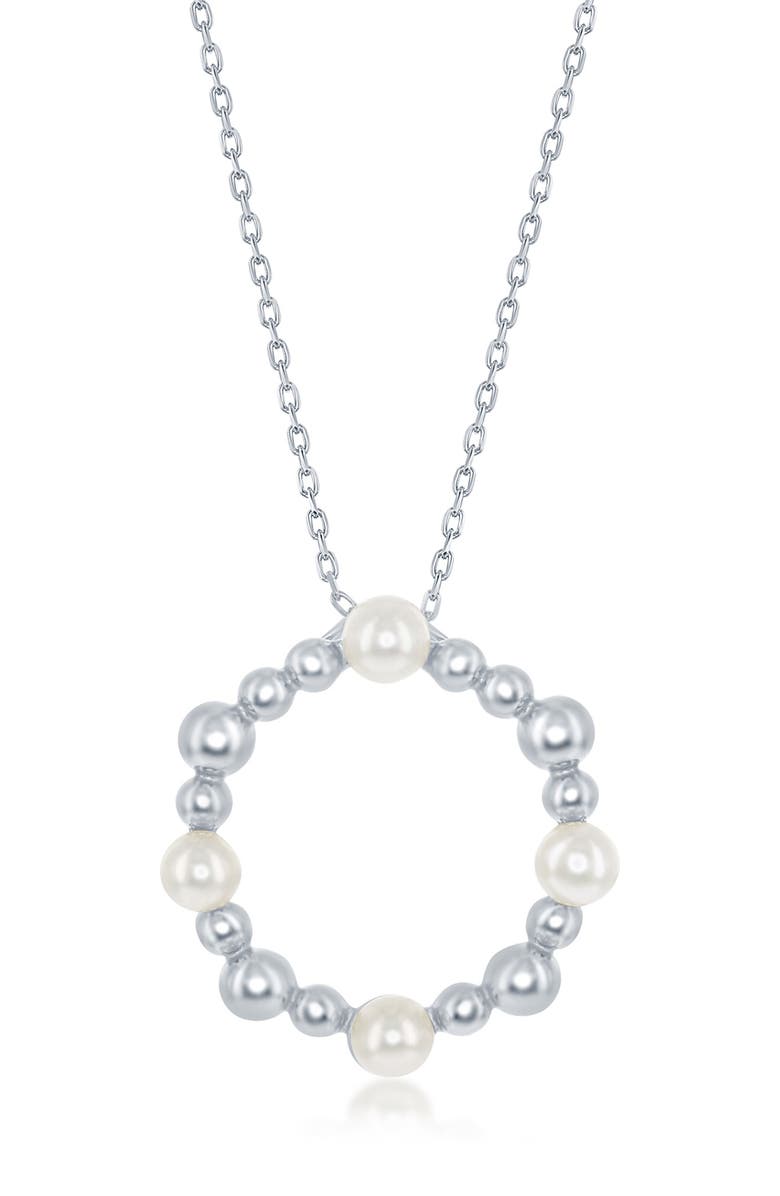 SIMONA Sterling Silver Freshwater Pearl & Beaded Circle Necklace, Main, color, 