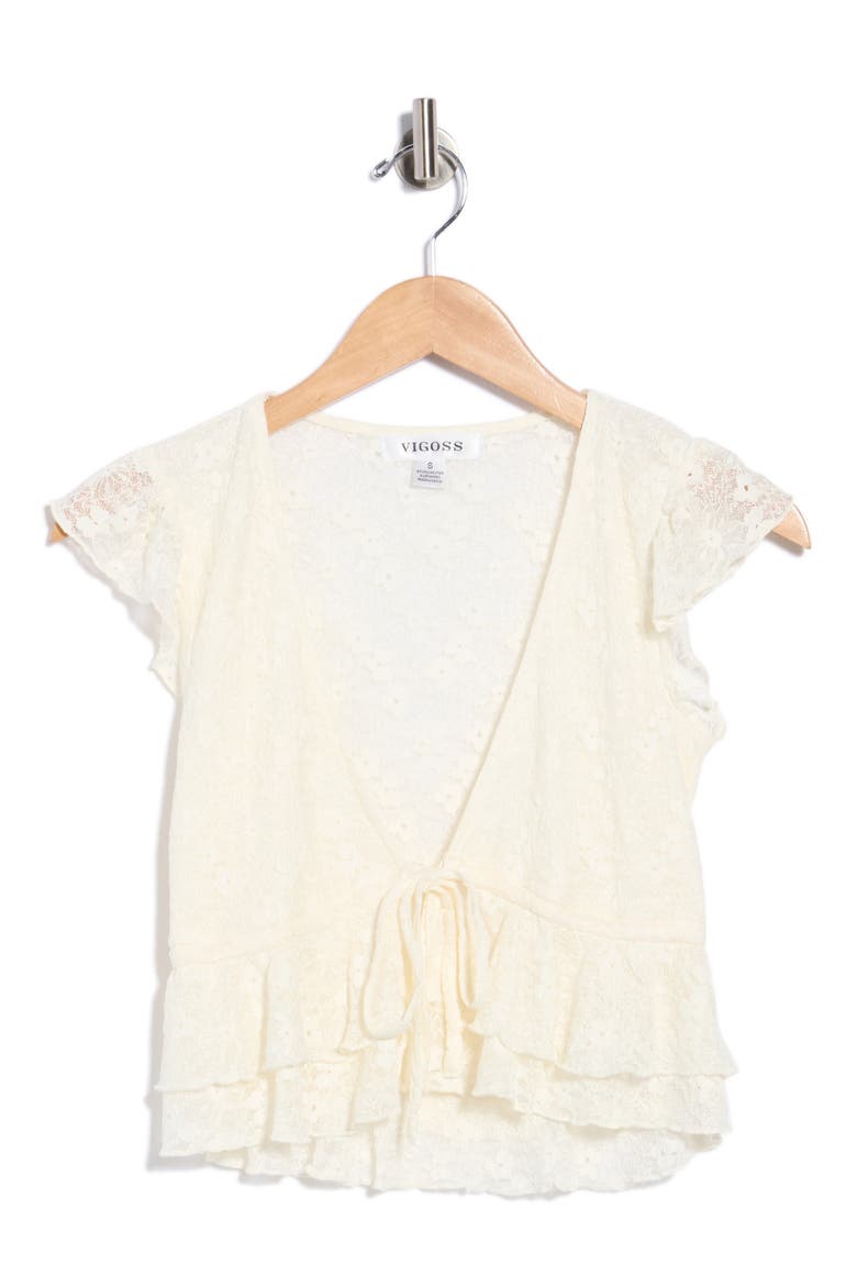 Tiered Lace Tie Front Top, Alternate, color, CREME