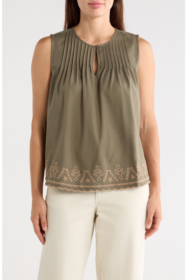 Embroidered Shell, Main, color, OLIVE TREE/ TAOS TAUPE