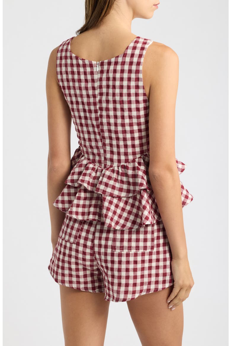 Landon Gingham Tiered Peplum Top, Alternate, color, BURGUNDY GINGHAM