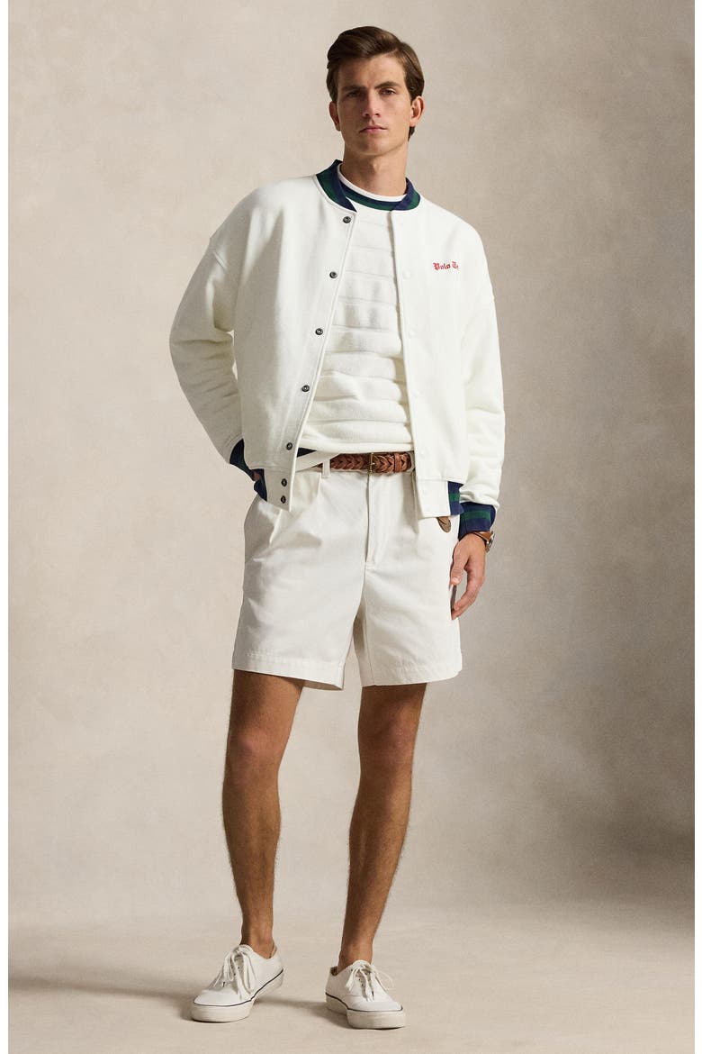 Relaxed Fit Fleece Baseball Jacket, Alternate, color, WHITE