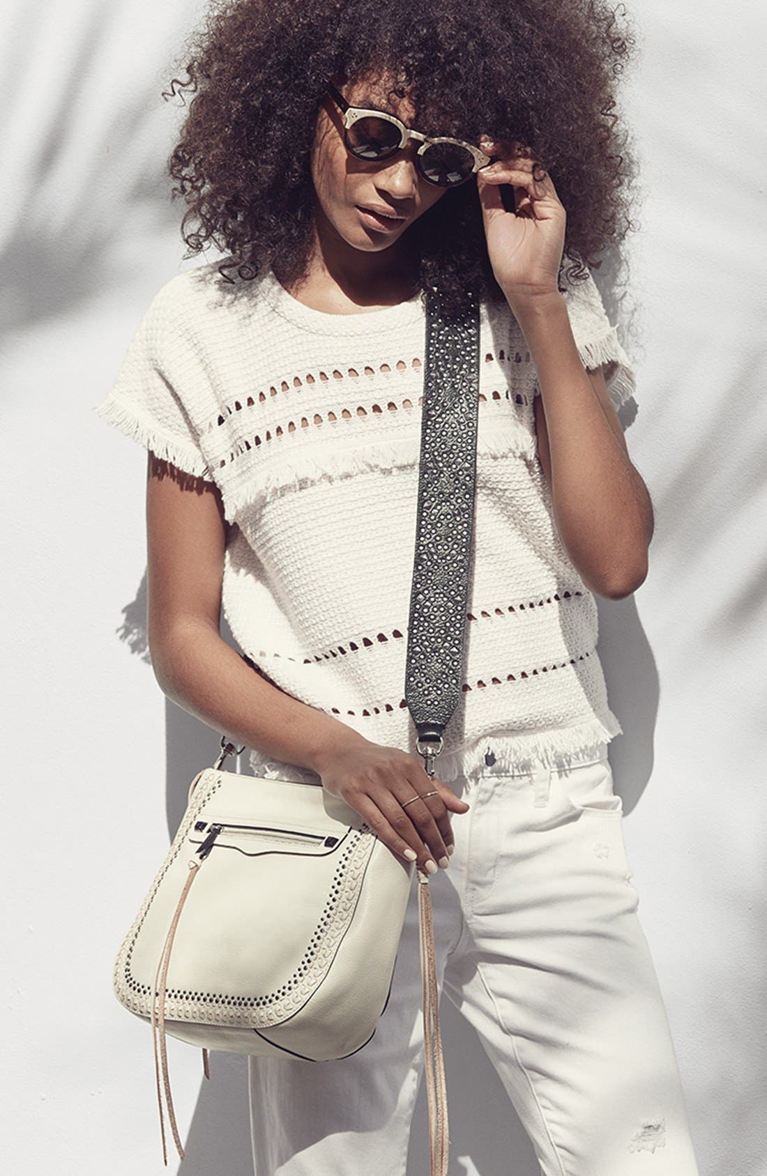 Rebecca Minkoff Studded Guitar Bag Strap, Main, color, 