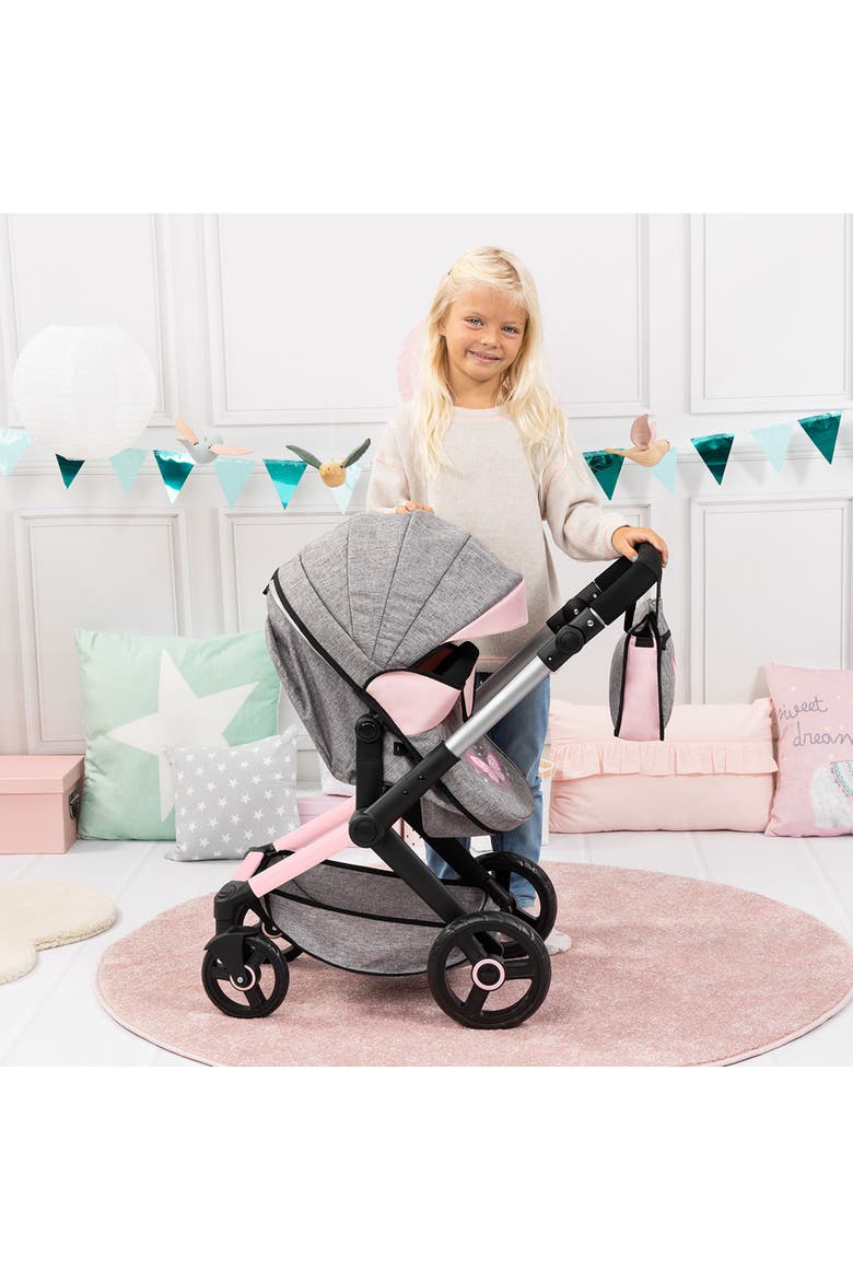 Pram Xeo, Butterfly Grey & Pink For Dolls Up To 20 Inch, Alternate, color, Multicolored
