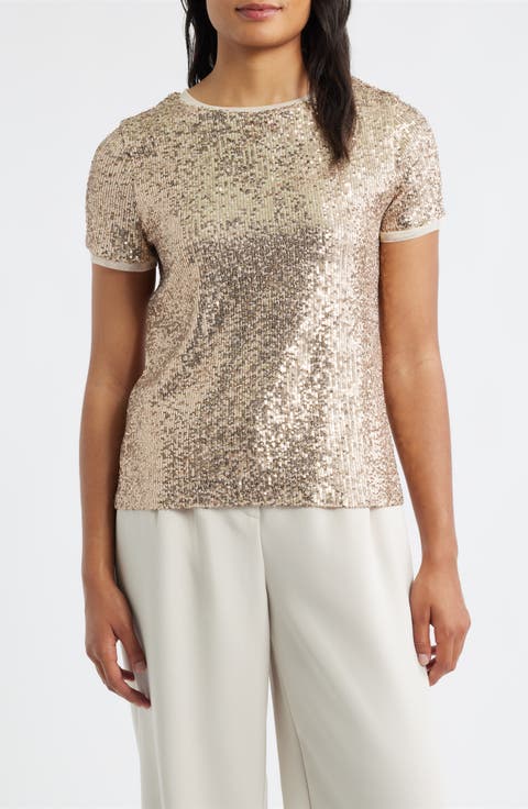 Short Sleeve Sequin Mesh Top