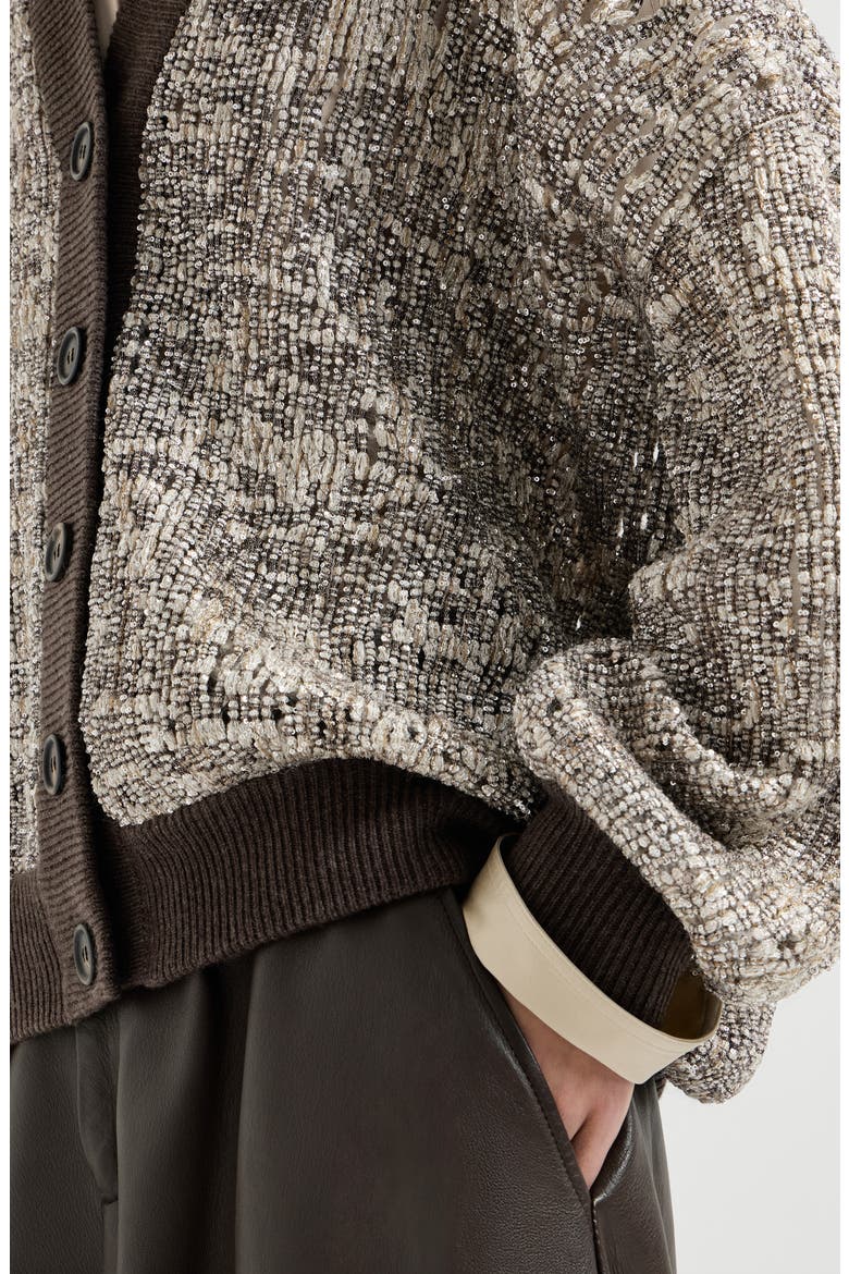 Dazzling craquelé embroidery cardigan in mohair and wool, Alternate, color, Silver