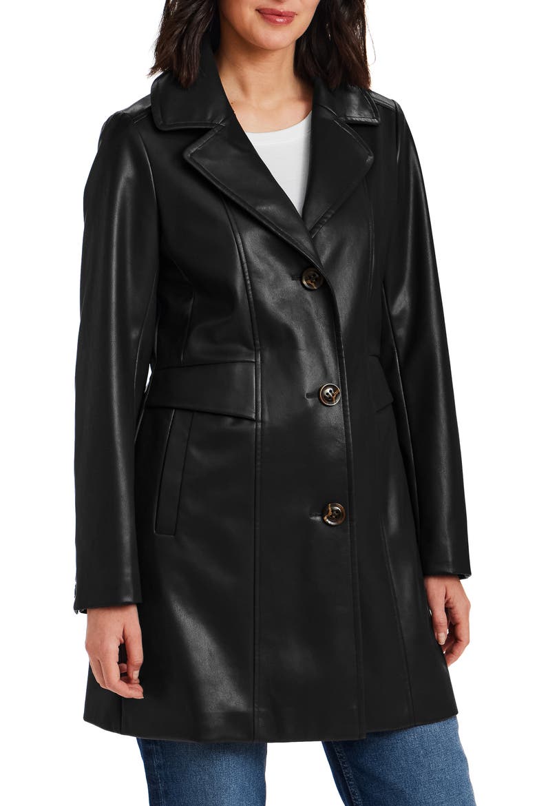 Faux Leather Coat, Main, color, BLACK