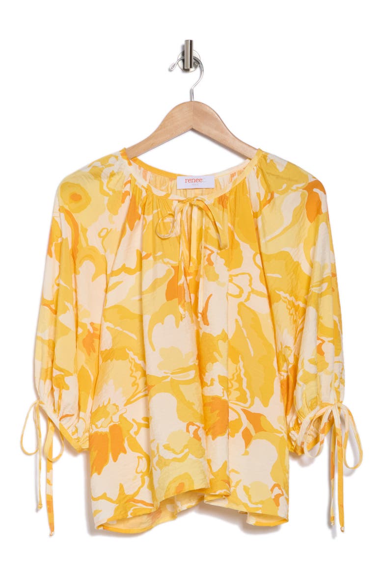 Floral Puff Sleeve Blouse, Alternate, color, YELLOW