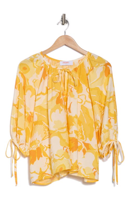 Renee C Floral Puff Sleeve Blouse In Yellow