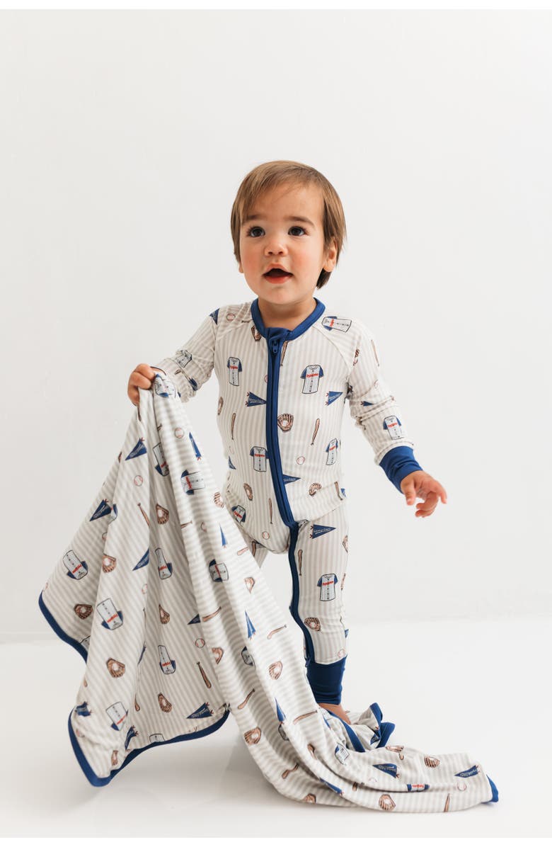 In My Jammers Baseball Zipper Romper, Alternate, color, Blue Baseball