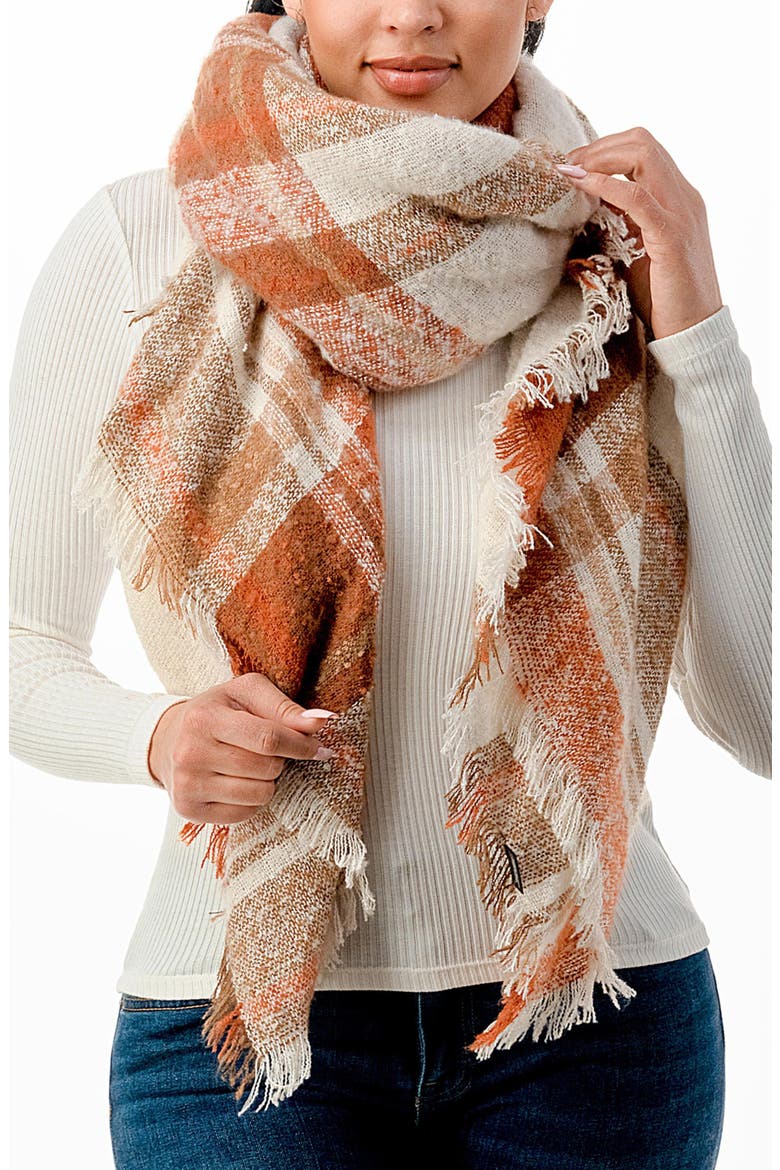 Plaid Blanket Scarf, Main, color, RUST