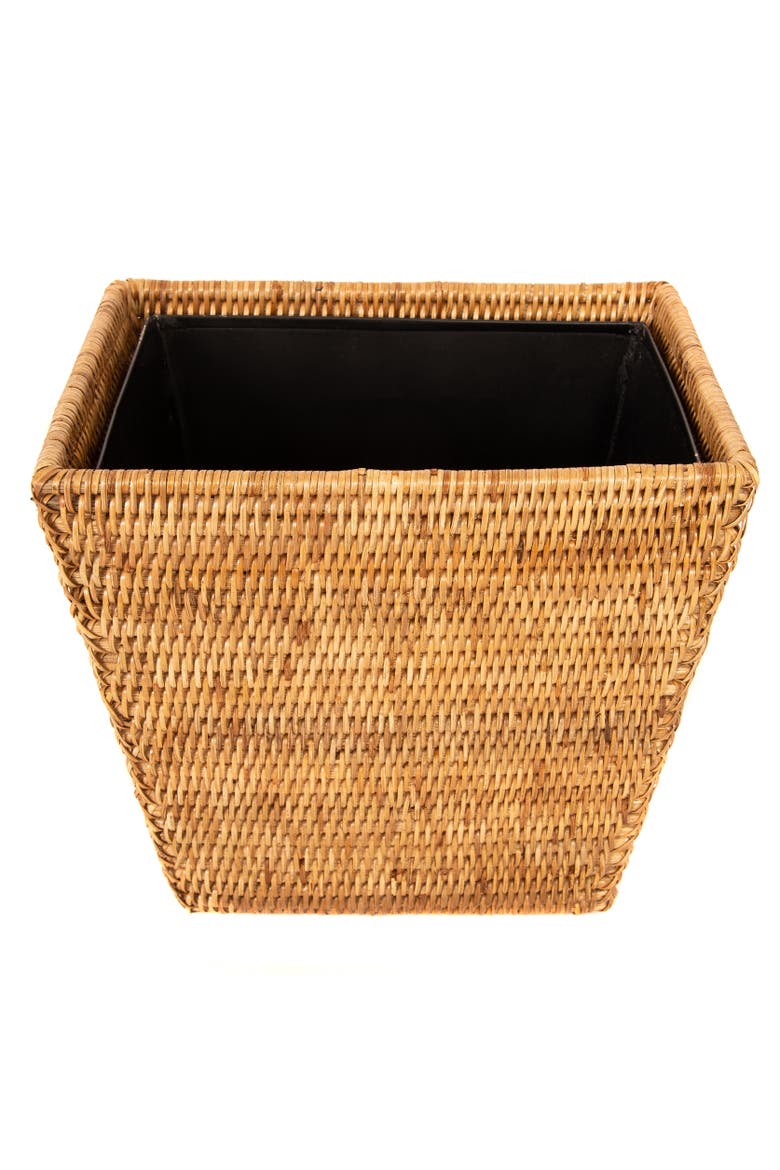 Artifacts Rattan Rectangular Tapered Waste Basket with Metal Liner, Main, color, Honey Brown