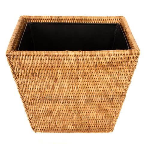 Artifacts Rattan Rectangular Tapered Waste Basket with Metal Liner